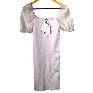 NWT MNG Mango Puff Sleeve Ribbed Bodycon Dress Size Medium